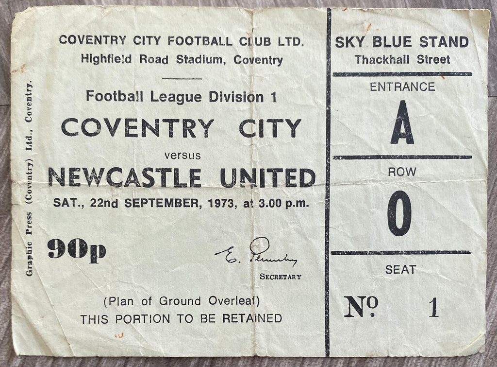 1973/74 ORIGINAL DIVISION 1 TICKET COVENTRY CITY V NEWCASTLE UNITED