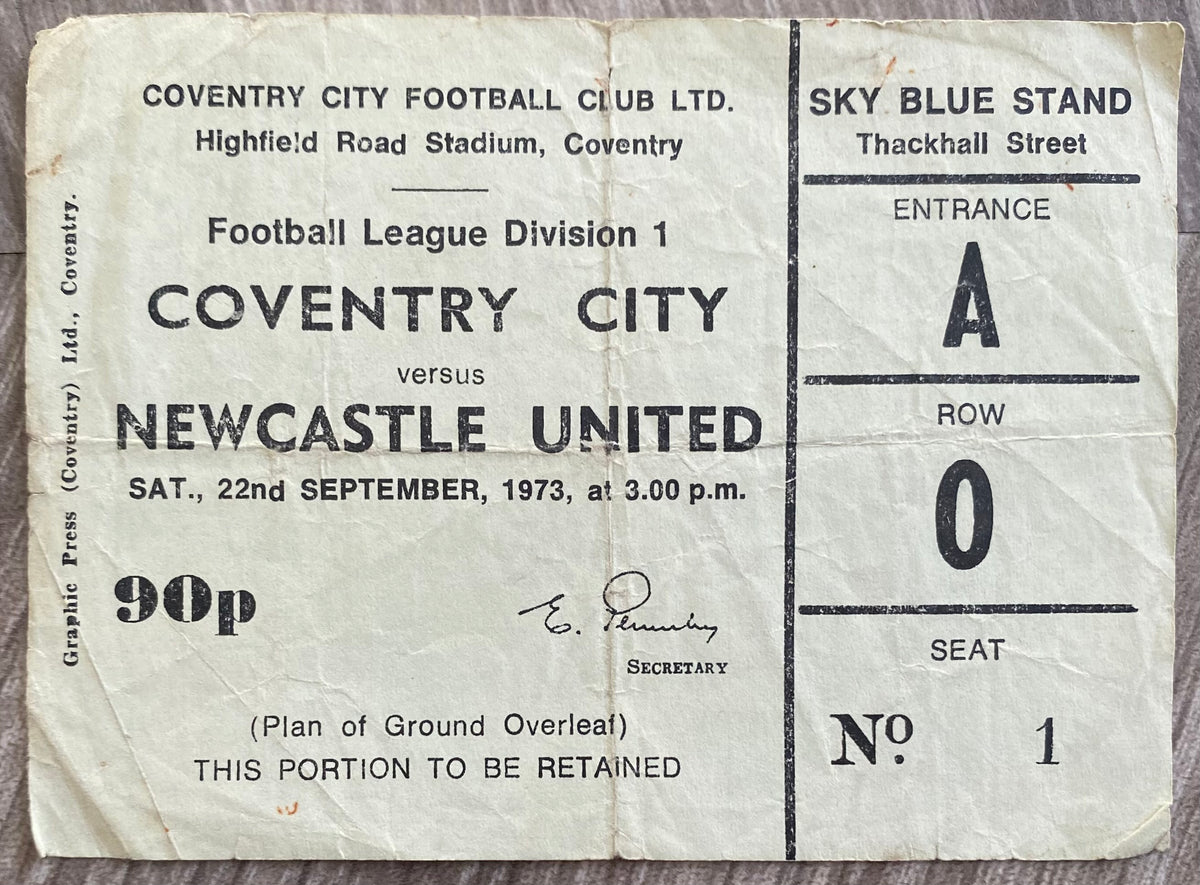 1973/74 ORIGINAL DIVISION 1 TICKET COVENTRY CITY V NEWCASTLE UNITED