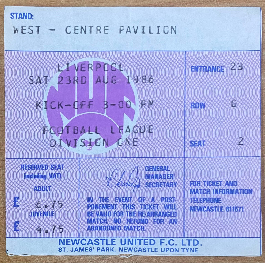 1986/87 ORIGINAL DIVISION 1 TICKET NEWCASTLE UNITED V LIVERPOOL