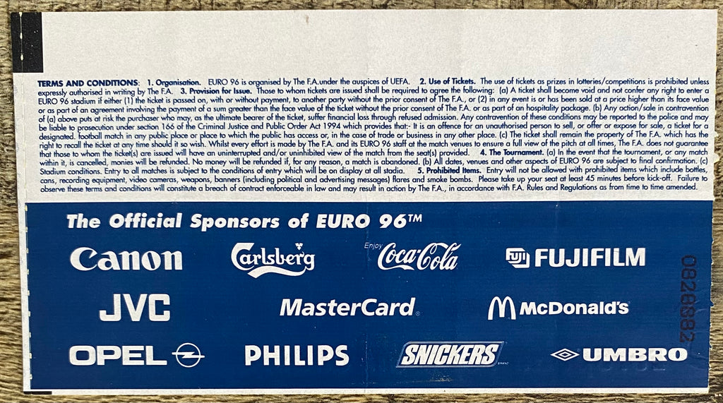 1996 ORIGINAL EUROPEAN CHAMPIONSHIPS EURO 96 TICKET DENMARK V PORTUGAL @ HILLSBOROUGH
