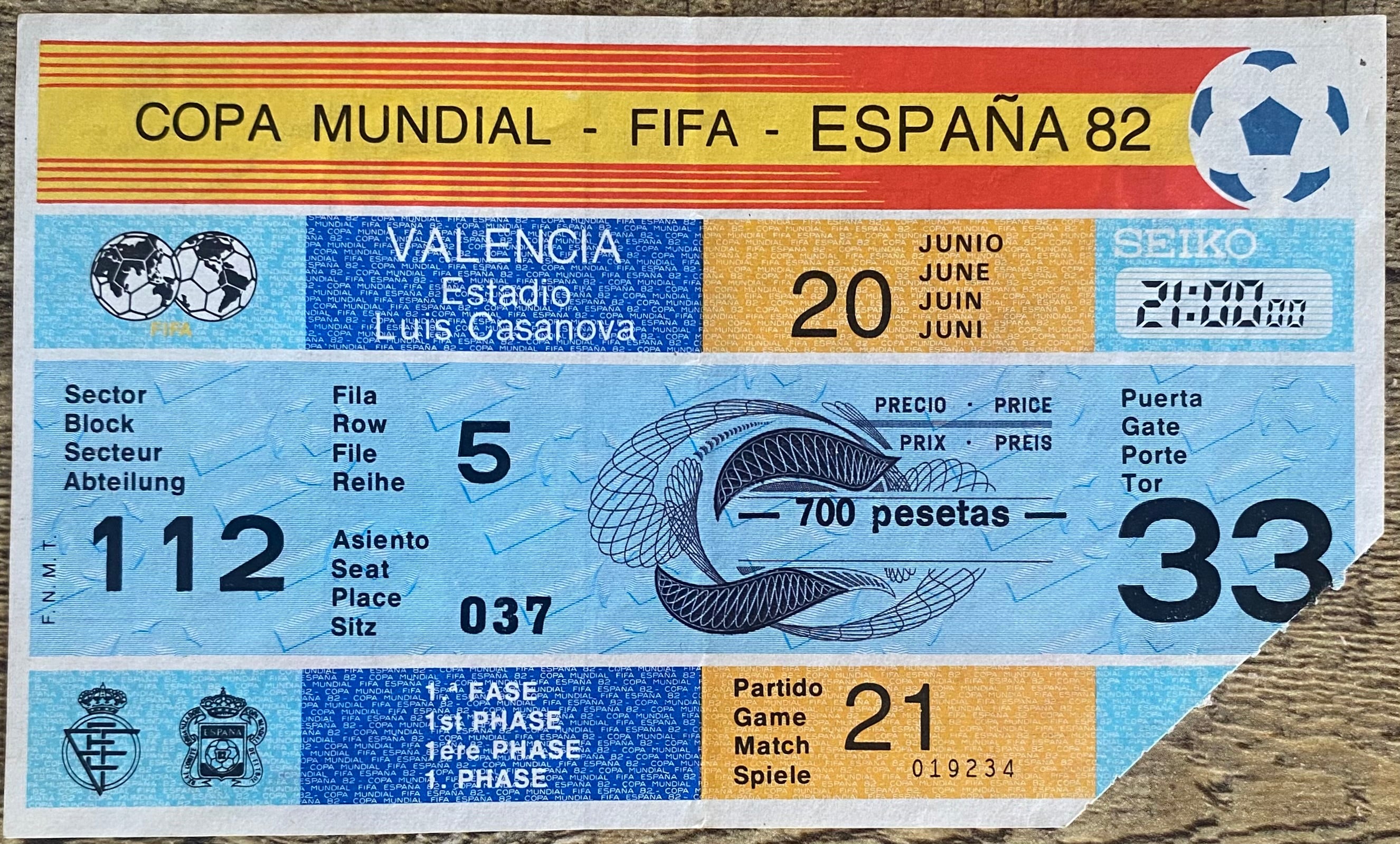 1982 ORIGINAL WORLD CUP 1ST ROUND TICKET SPAIN V YUGOSLAVIA @ VALENCIA