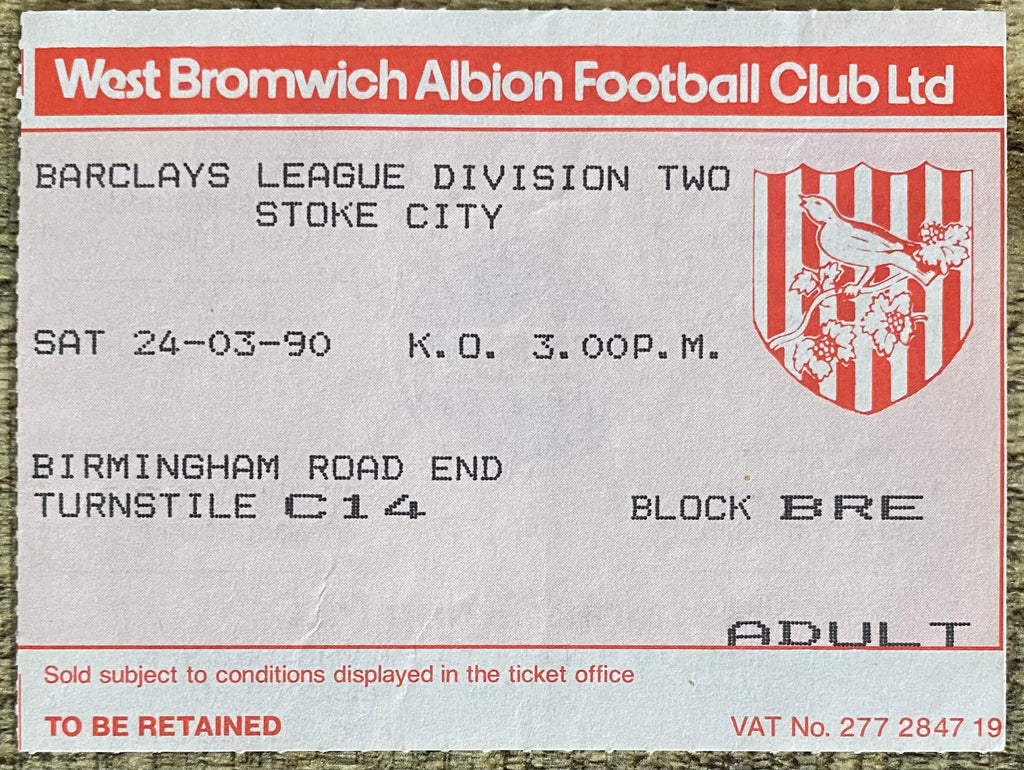1989/90 ORIGINAL DIVISION 2 TICKET WEST BROMWICH ALBION V STOKE CITY