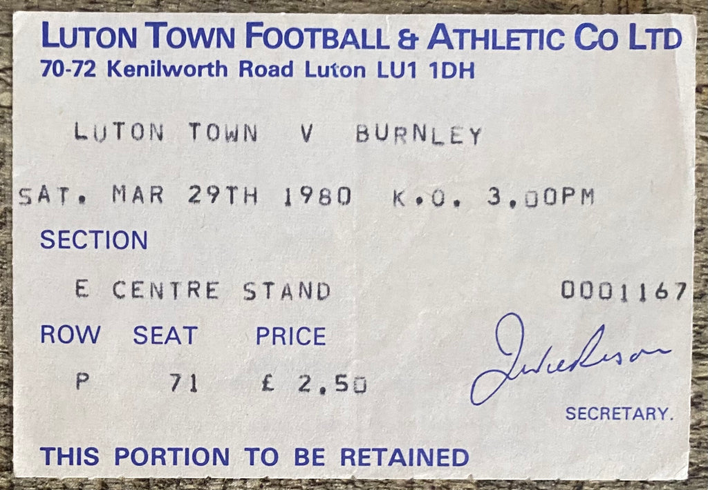 1979/80 ORIGINAL DIVISION 2 TICKET LUTON TOWN V BURNLEY