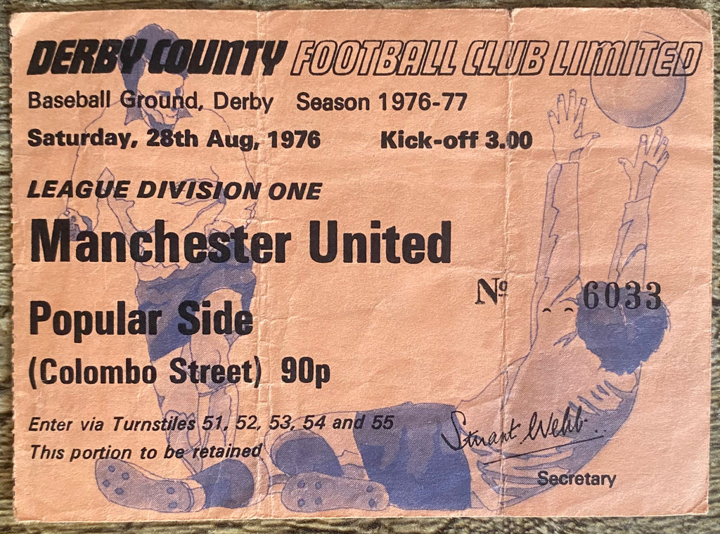 1976/77 ORIGINAL DIVISION 1 TICKET DERBY COUNTY V MANCHESTER UNITED