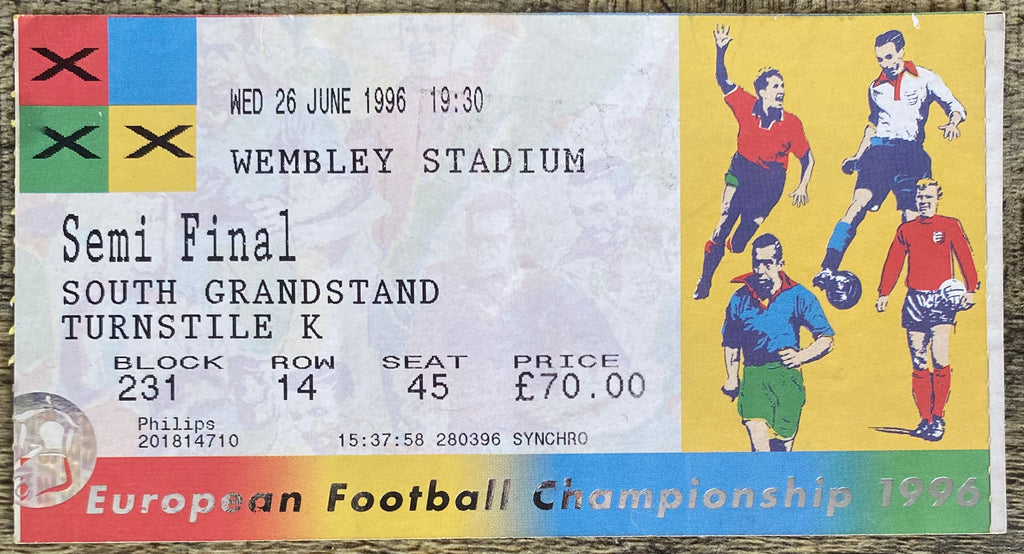 1996 ORIGINAL EUROPEAN CHAMPIONSHIPS EURO 96 SEMI FINAL TICKET ENGLAND V GERMANY @ WEMBLEY