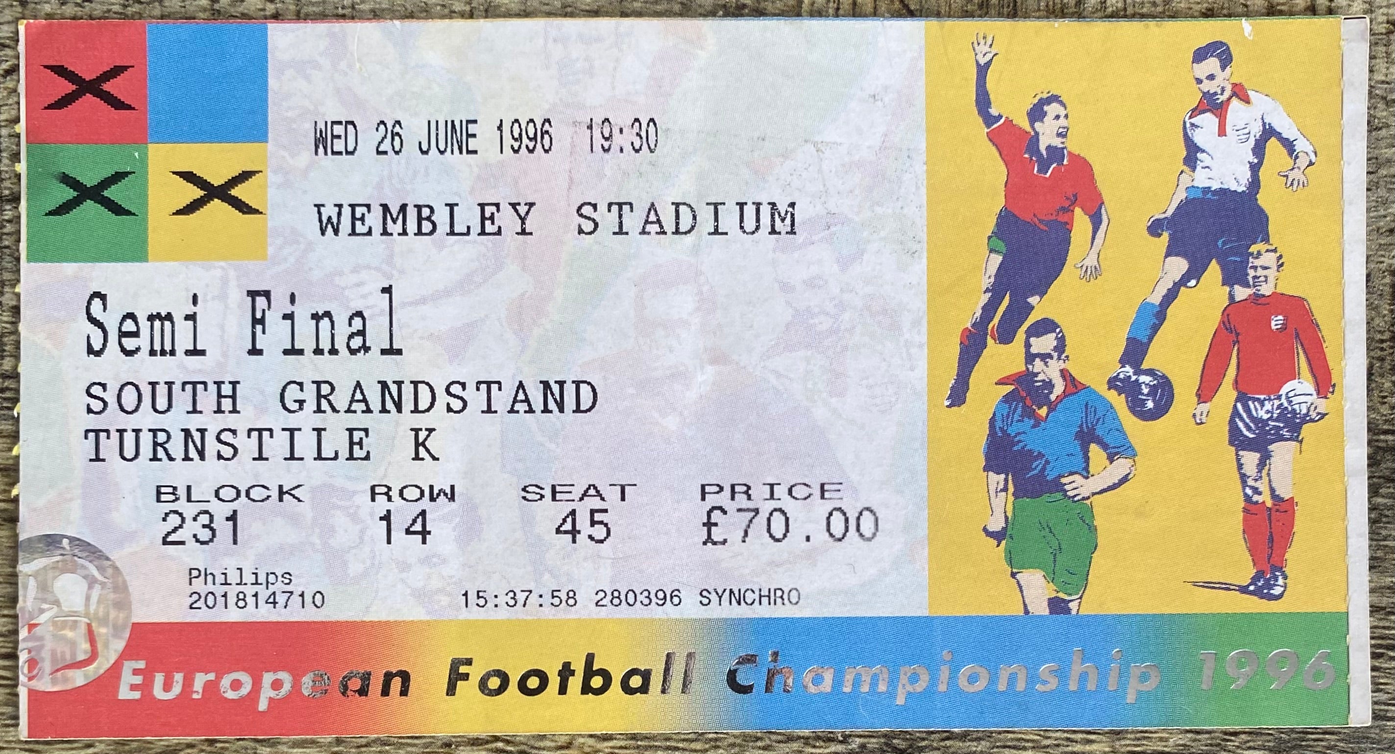 1996 ORIGINAL EUROPEAN CHAMPIONSHIPS EURO 96 SEMI FINAL TICKET ENGLAND V GERMANY @ WEMBLEY