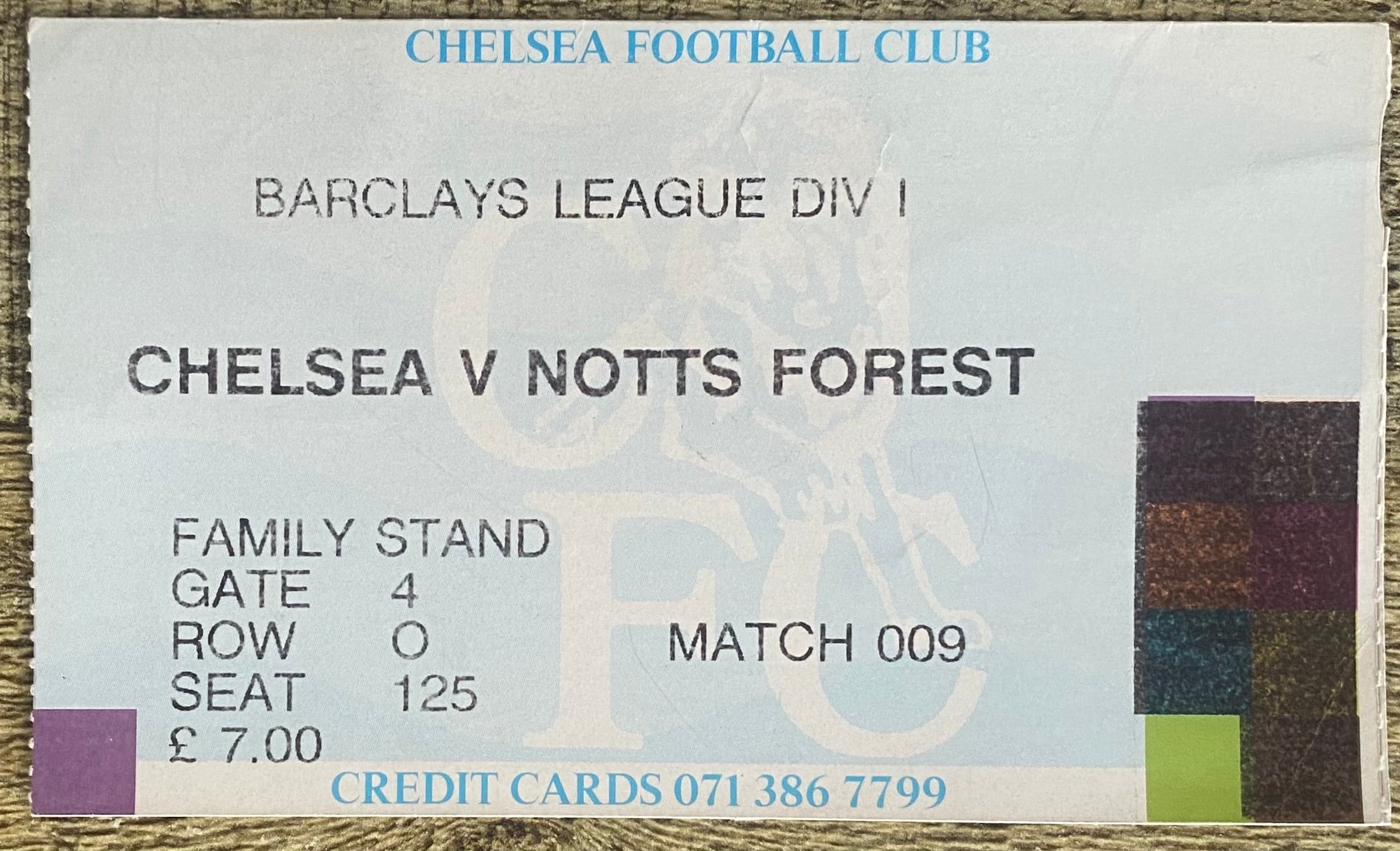 1991/92 ORIGINAL DIVISION ONE TICKET CHELSEA V NOTTINGHAM FOREST