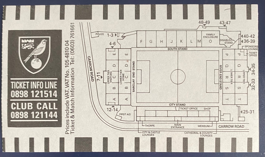 1992/93 ORIGINAL FA PREMIER LEAGUE TICKET NORWICH CITY V CHELSEA