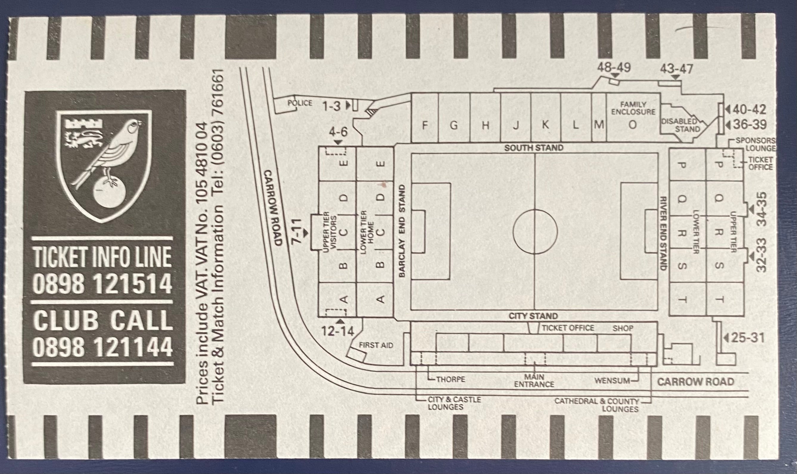 1992/93 ORIGINAL FA PREMIER LEAGUE TICKET NORWICH CITY V CHELSEA