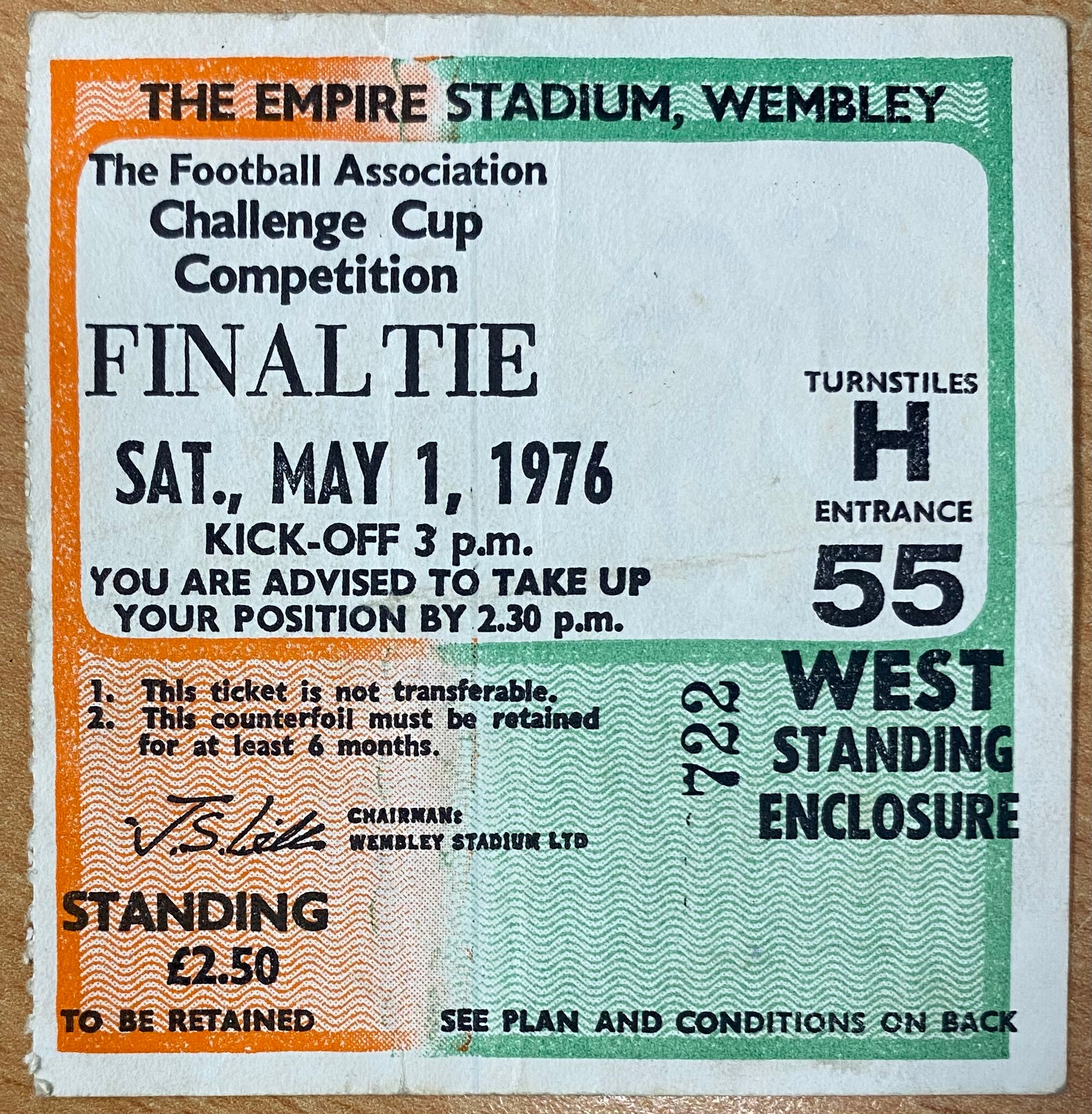 1976 ORIGINAL FA CUP FINAL TICKET SOUTHAMPTON V MANCHESTER UNITED