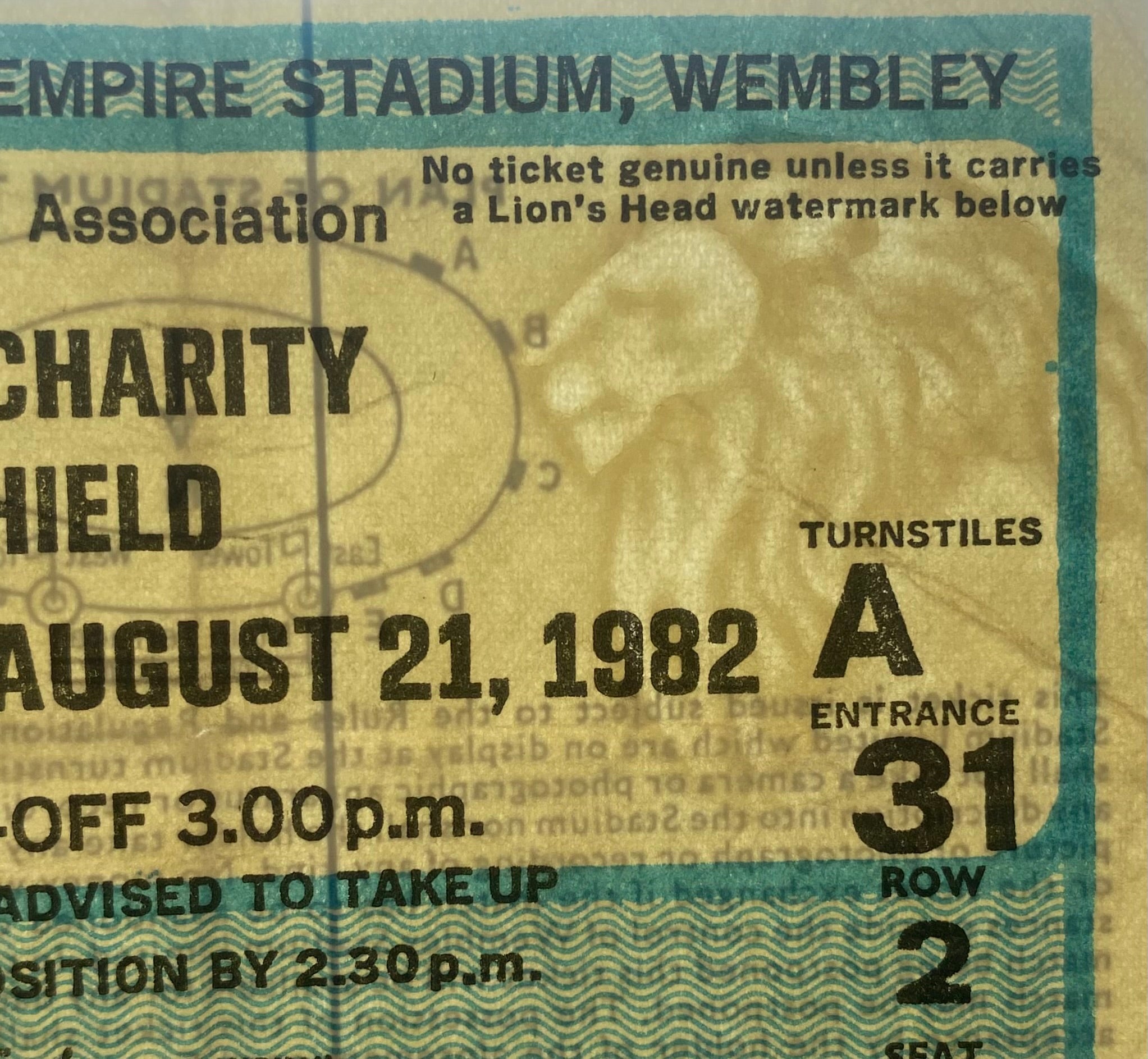 1982 ORIGINAL CHARITY SHIELD TICKET LIVERPOOL V TOTTENHAM HOTSPUR