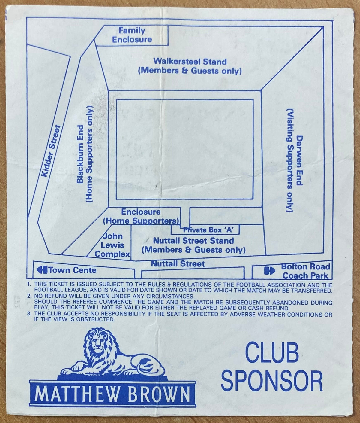 1991/92 ORIGINAL DIVISION 2 TICKET BLACKBURN ROVERS V CHARLTON ATHLETIC