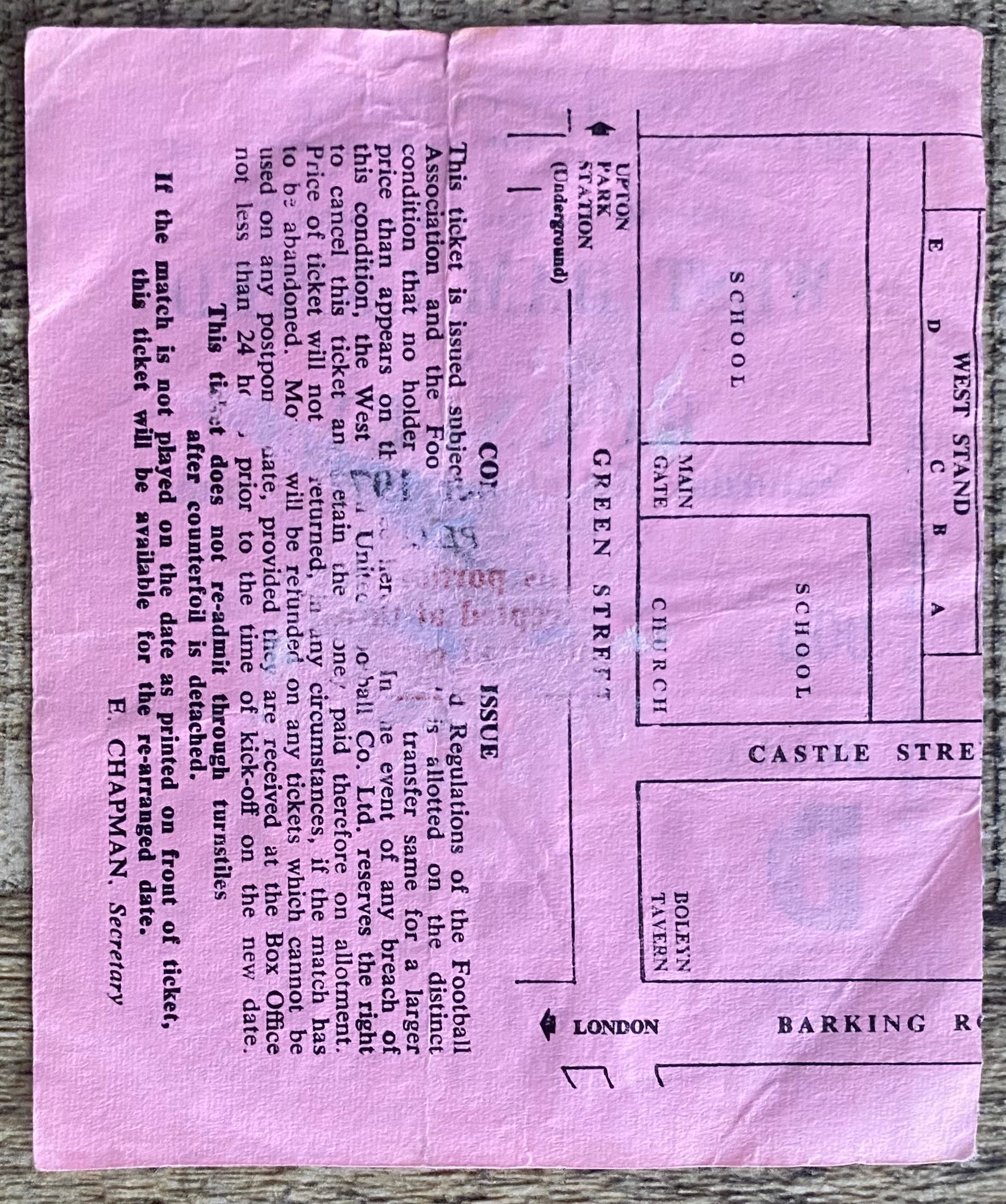 1973/74 ORIGINAL DIVISION ONE TICKET WEST HAM UNITED V BURNLEY