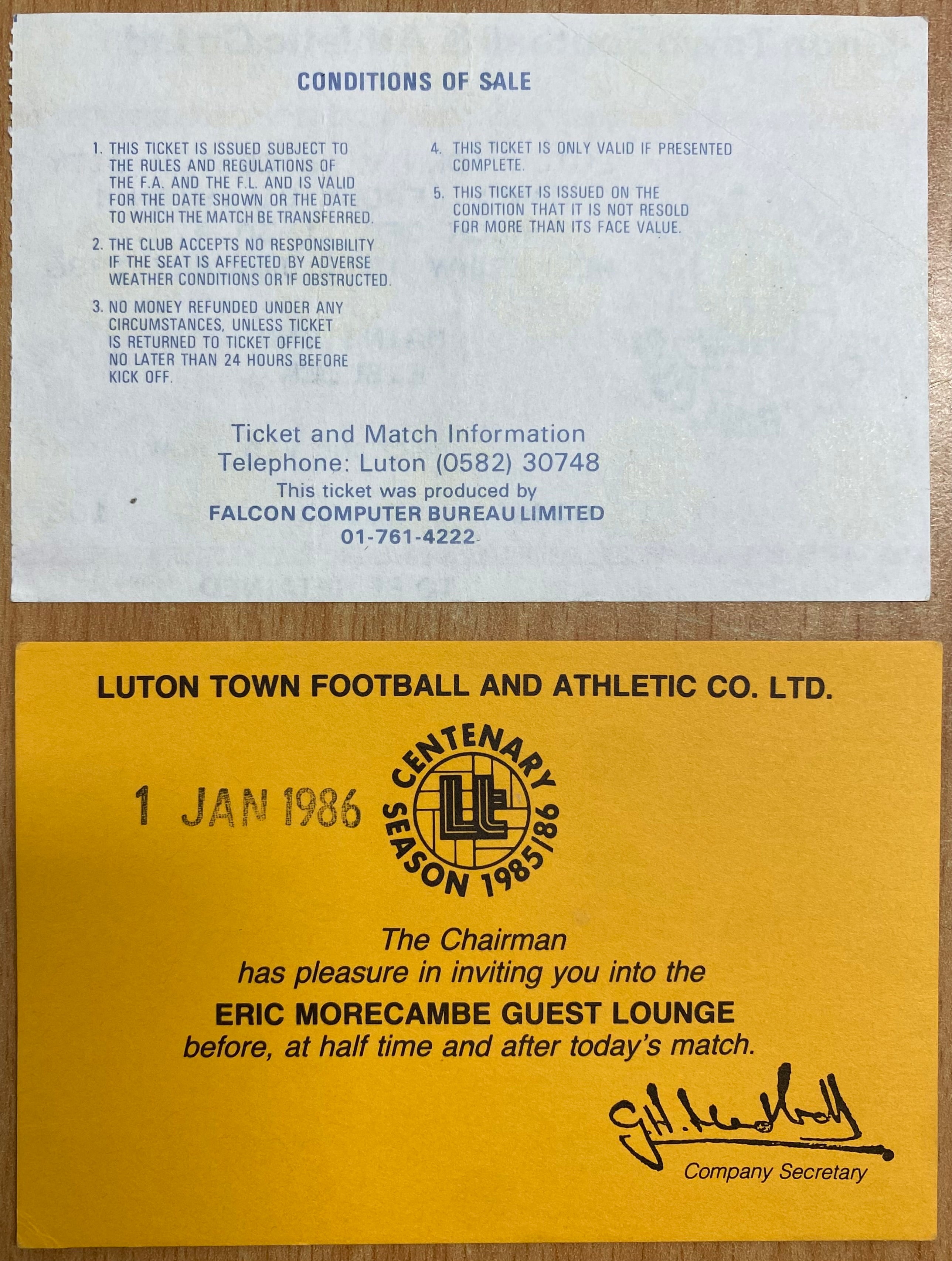 1985/86 ORIGINAL DIVISION 1 TICKET LUTON TOWN V LEICESTER CITY