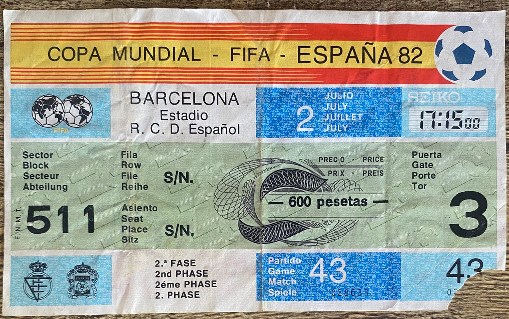 1982 ORIGINAL WORLD CUP 2ND PHASE TICKET ARGENTINA V BRAZIL @ BARCELONA