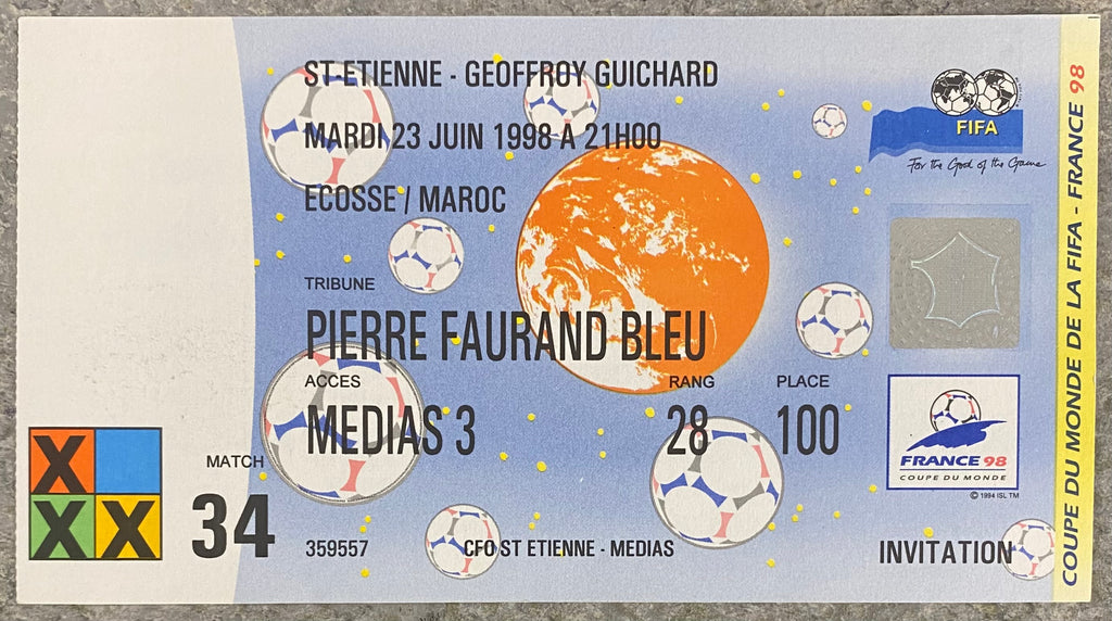 1998 ORIGINAL WORLD CUP 1ST ROUND TICKET SCOTLAND V MOROCCO @ ST ETIENNE