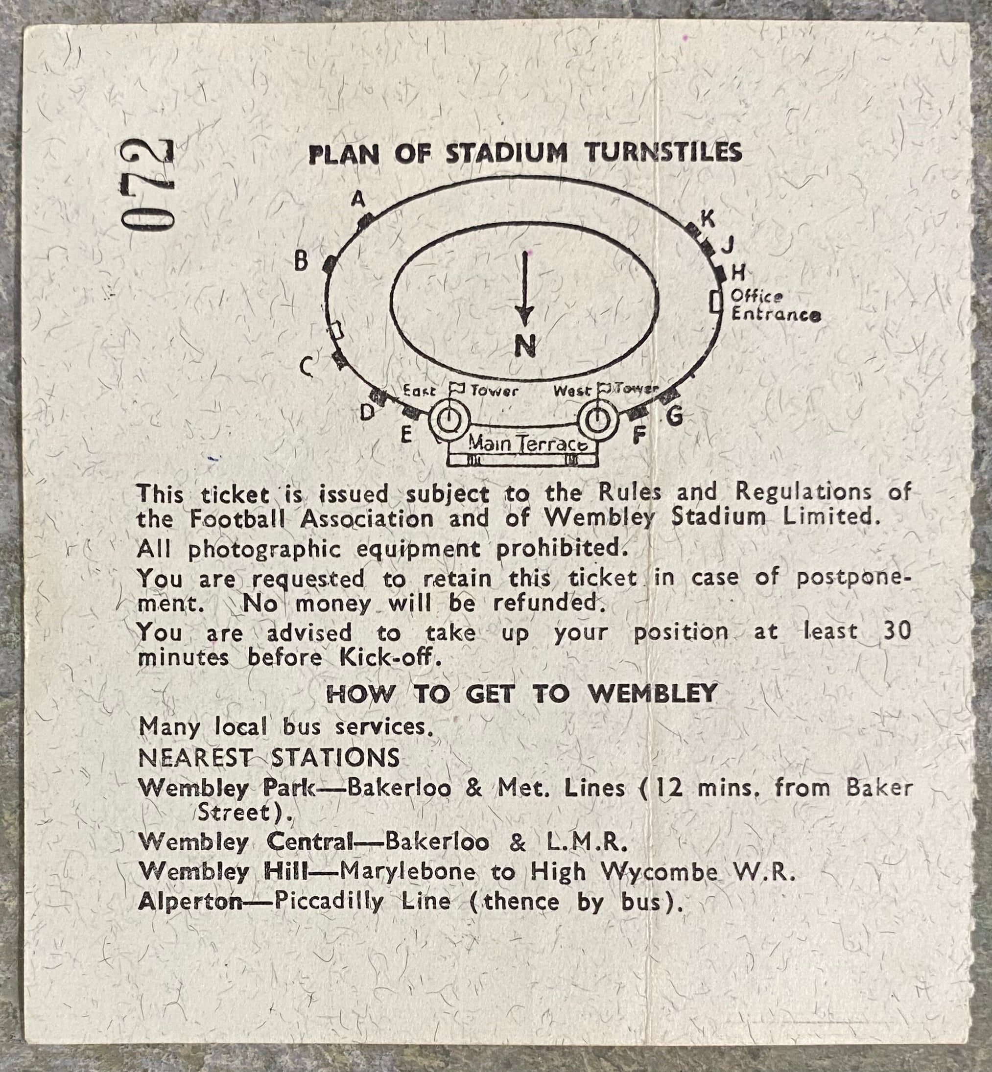1966 ORIGINAL WORLD CUP FINAL TICKET ENGLAND V WEST GERMANY @ WEMBLEY