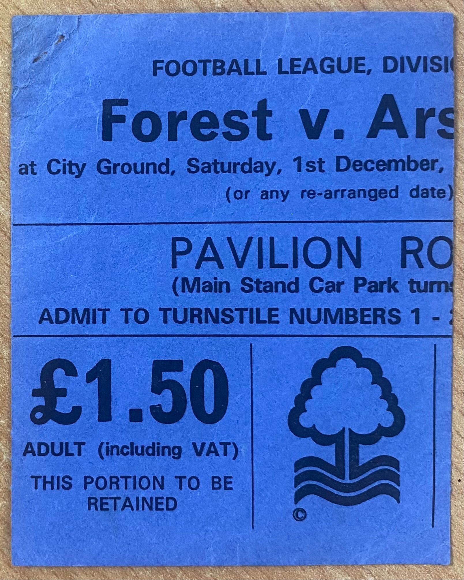 1979/80 ORIGINAL DIVISION 1 TICKET NOTTINGHAM FOREST V ARSENAL