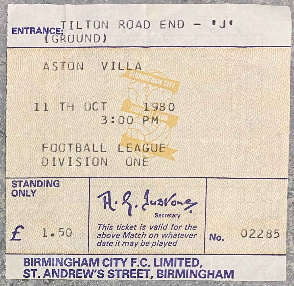 1980/81 ORIGINAL DIVISION 1 TICKET BIRMINGHAM CITY V ASTON VILLA