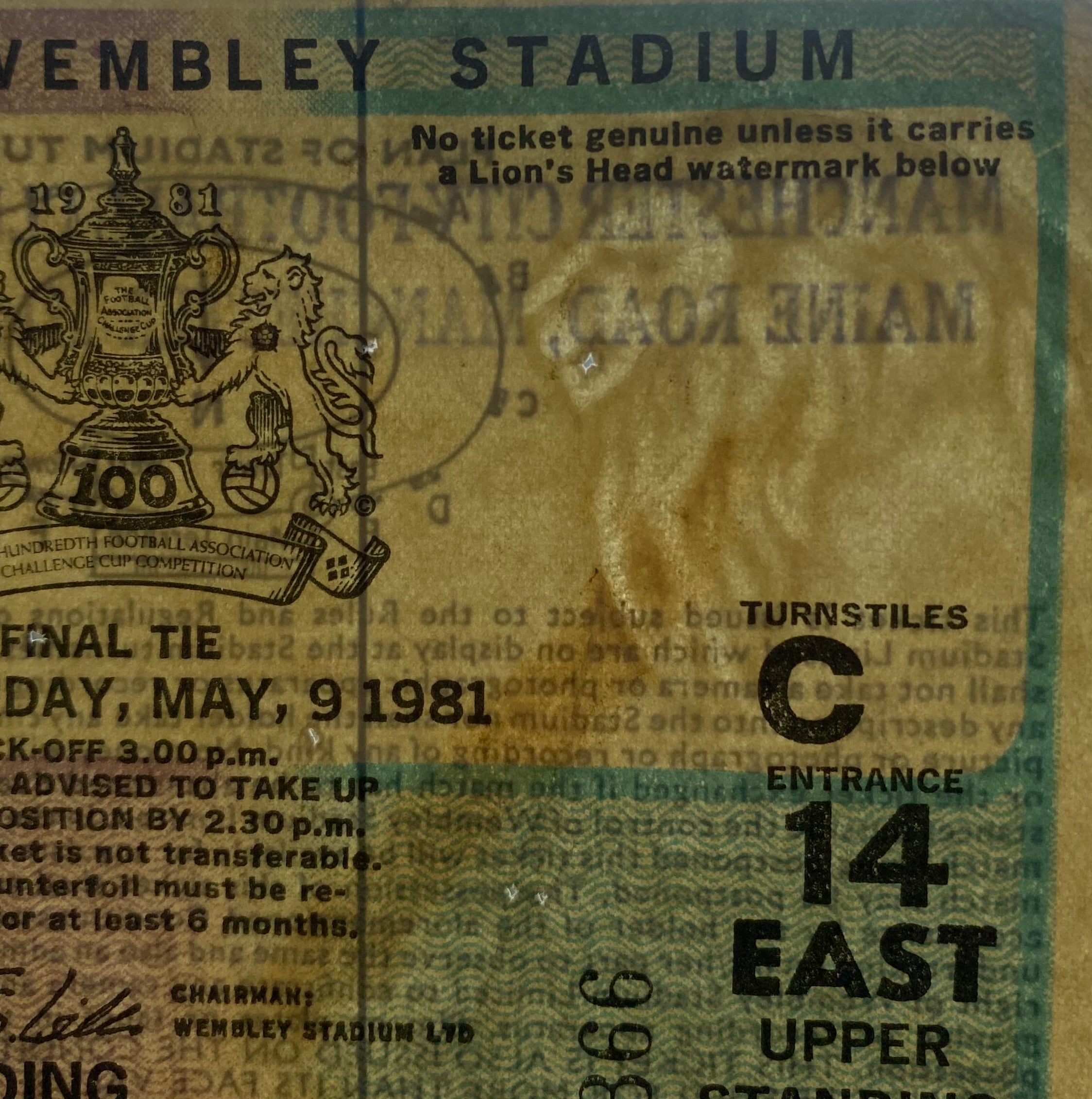 1981 ORIGINAL FA CUP FINAL TICKET TOTTENHAM HOTSPUR V MANCHESTER CITY