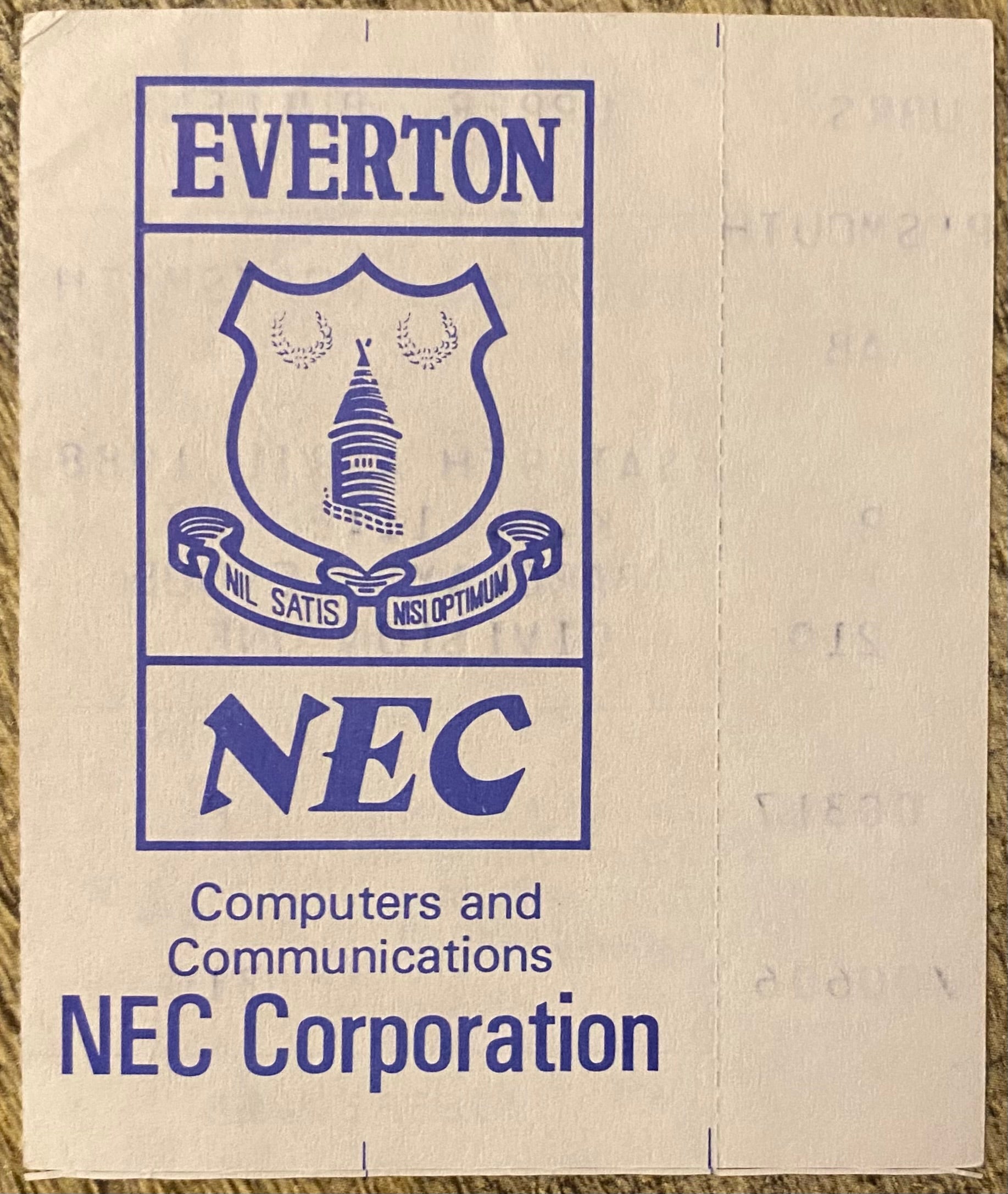 1987/88 ORIGINAL DIVISION ONE TICKET EVERTON V PORTSMOUTH