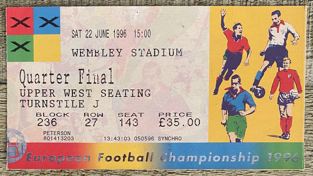 1996 ORIGINAL EUROPEAN CHAMPIONSHIPS EURO 96 QUARTER FINAL TICKET ENGLAND V SPAIN @ WEMBLEY