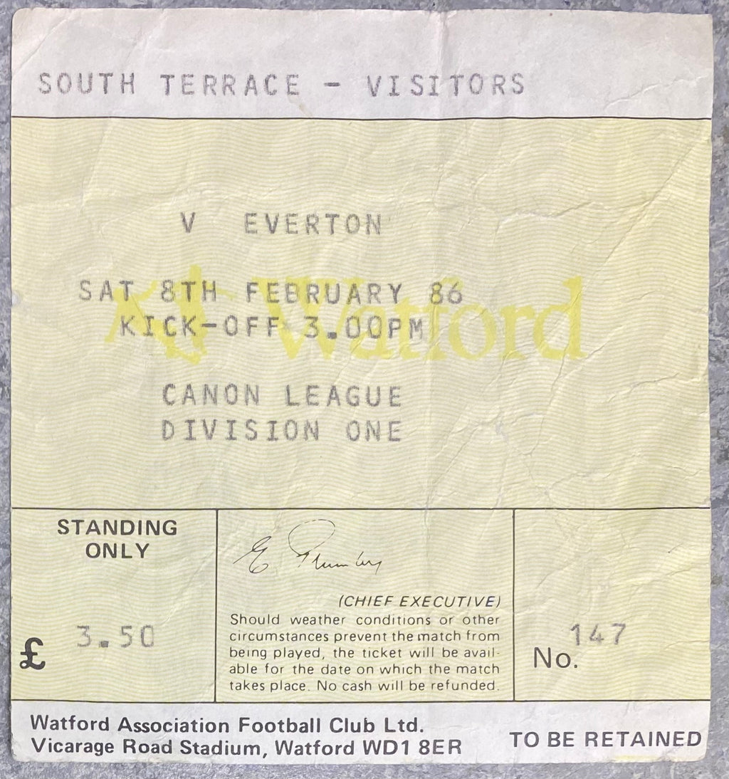 1985/86 ORIGINAL DIVISION ONE TICKET WATFORD V EVERTON