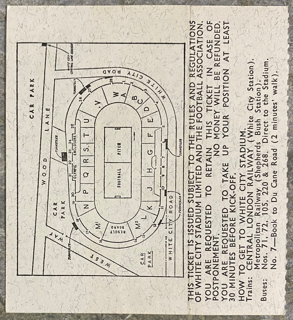 1966 ORIGINAL WORLD CUP 1ST ROUND TICKET URUGUAY V FRANCE @ WHITE CITY