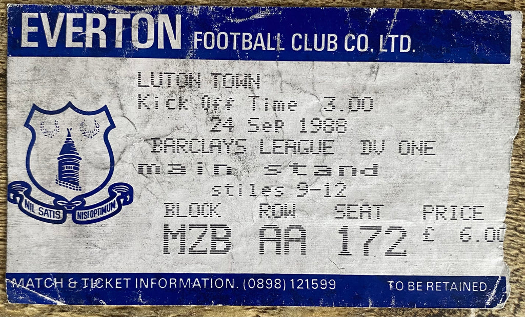 1988/89 ORIGINAL DIVISION ONE TICKET EVERTON V LUTON TOWN