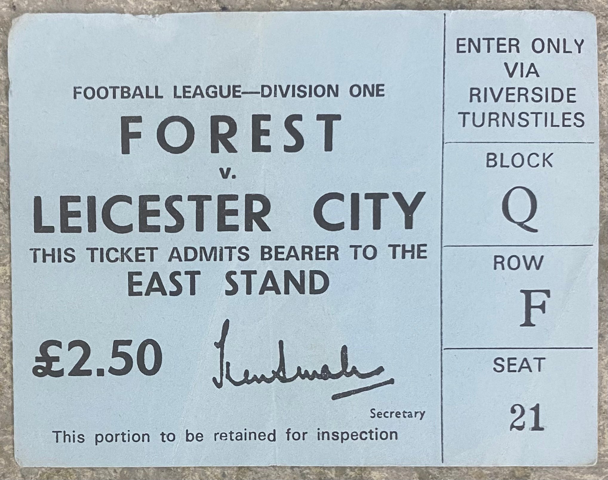 1977/78 ORIGINAL DIVISION 1 TICKET NOTTINGHAM FOREST V LEICESTER CITY