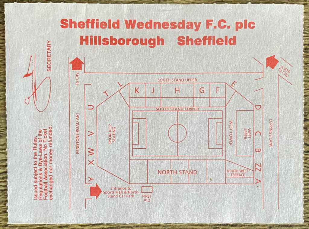1993/94 ORIGINAL FA PREMIERSHIP TICKET SHEFFIELD WEDNESDAY V ARSENAL