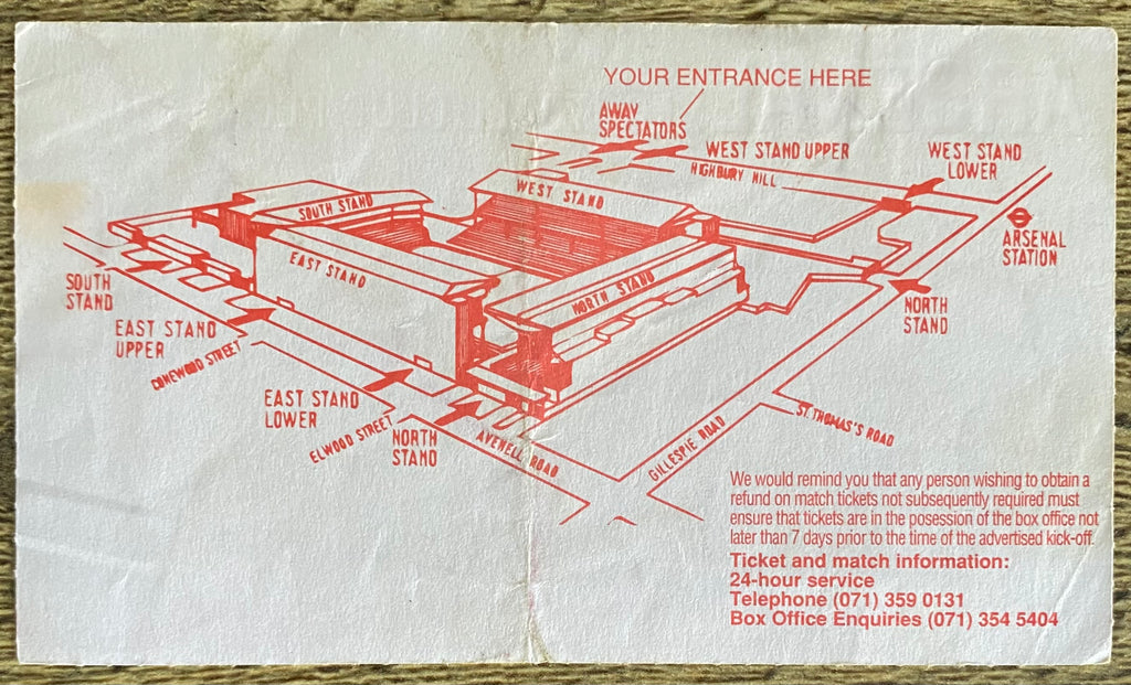 1993/94 ORIGINAL FA PREMIERSHIP TICKET ARSENAL V WEST HAM UNITED