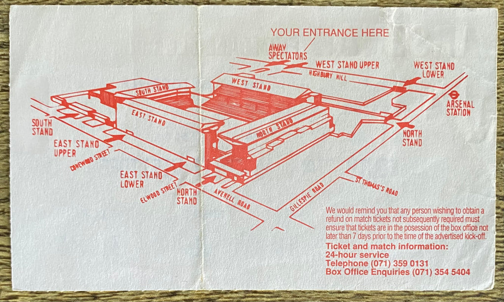 1993/94 ORIGINAL FA PREMIERSHIP TICKET ARSENAL V LIVERPOOL