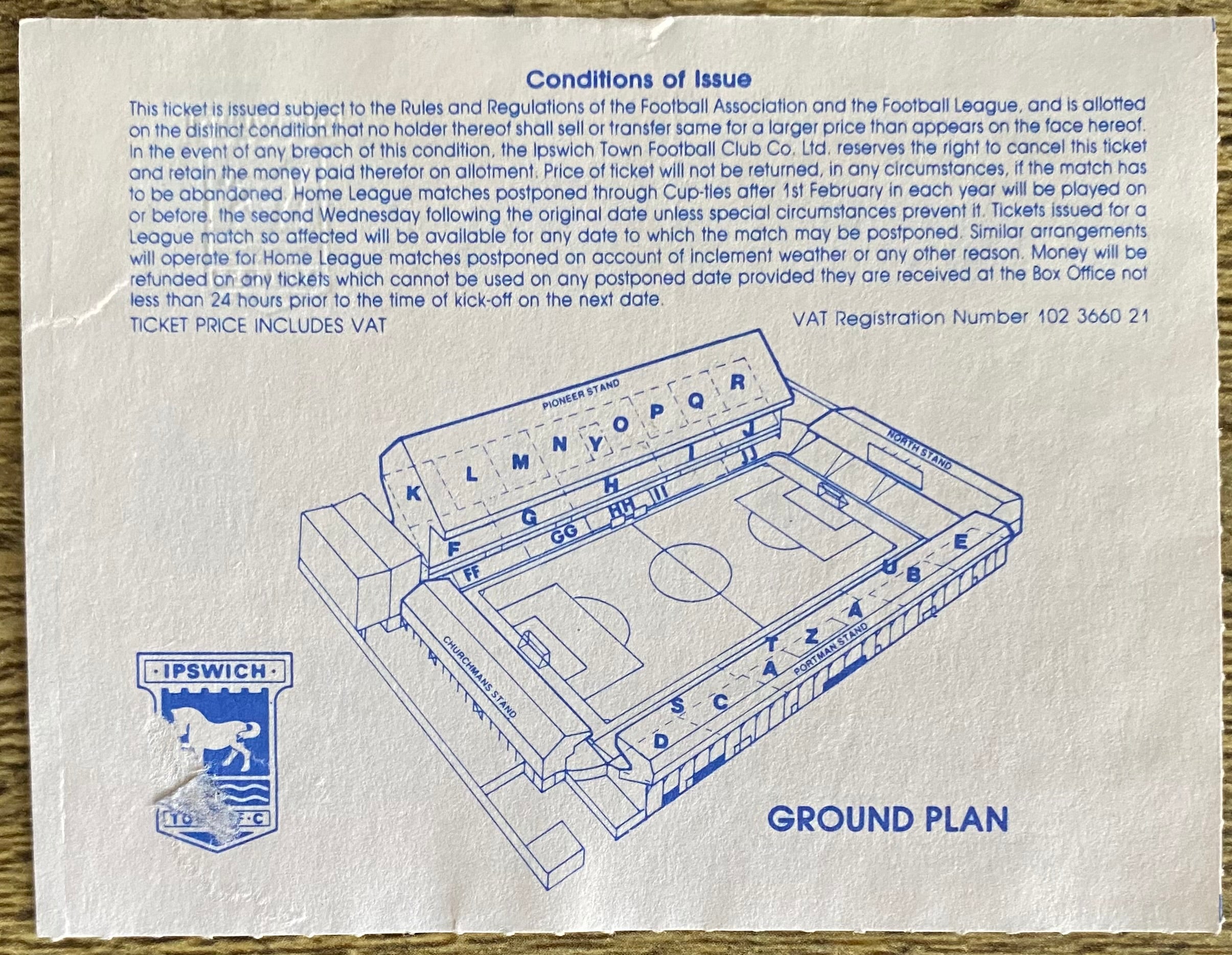 1993/94 ORIGINAL FA PREMIERSHIP TICKET IPSWICH TOWN V ARSENAL