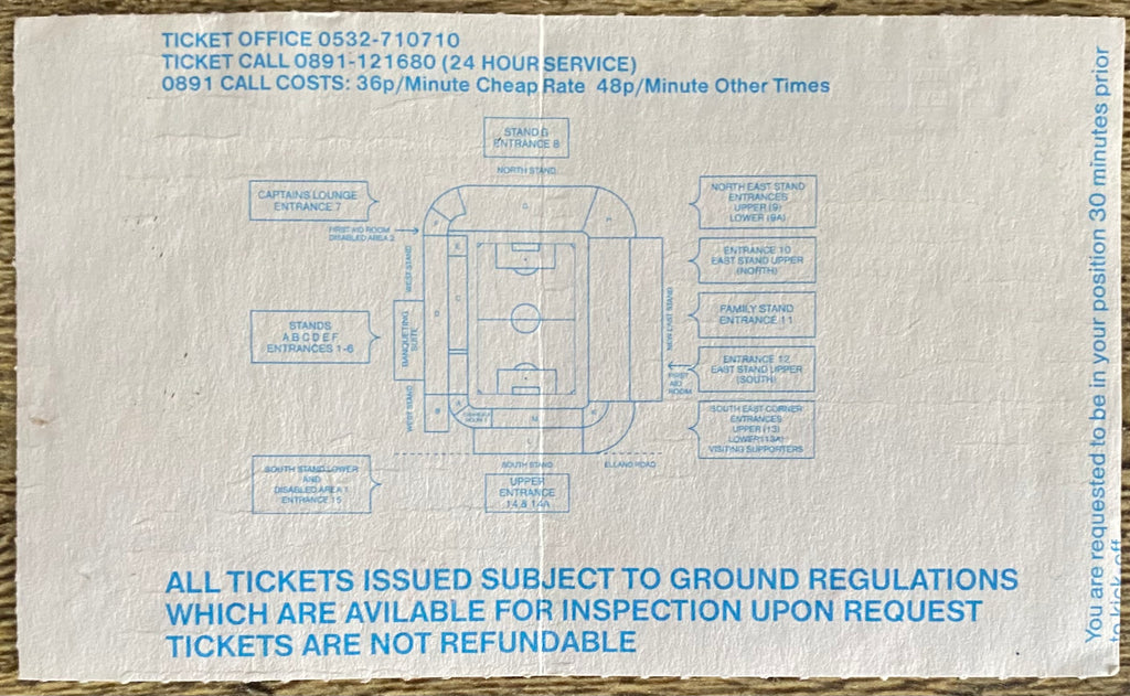 1993/94 ORIGINAL FA PREMIERSHIP TICKET LEEDS UNITED V ARSENAL