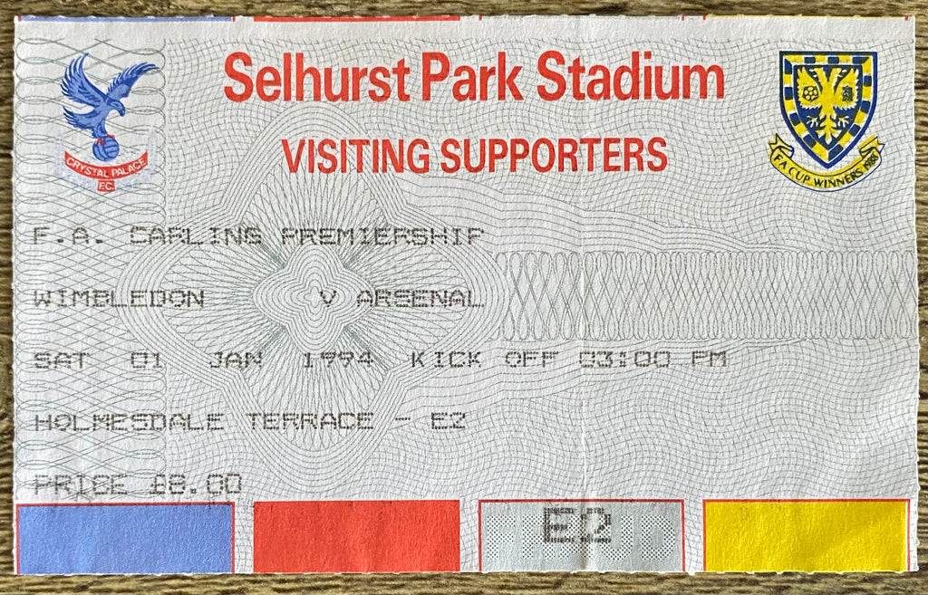 1993/94 ORIGINAL FA PREMIERSHIP TICKET WIMBLEDON V ARSENAL