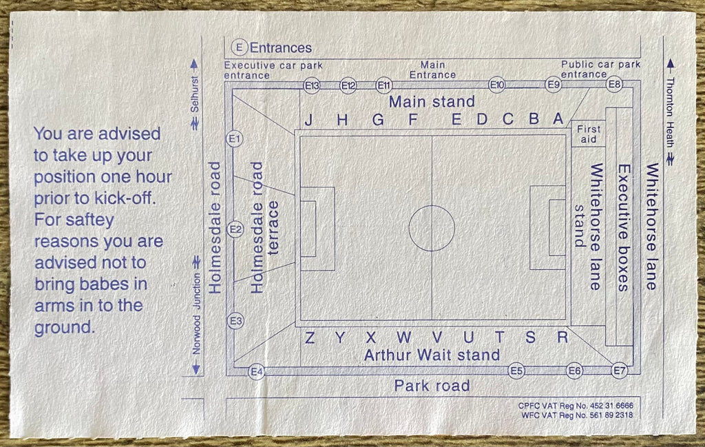 1993/94 ORIGINAL FA PREMIERSHIP TICKET WIMBLEDON V ARSENAL