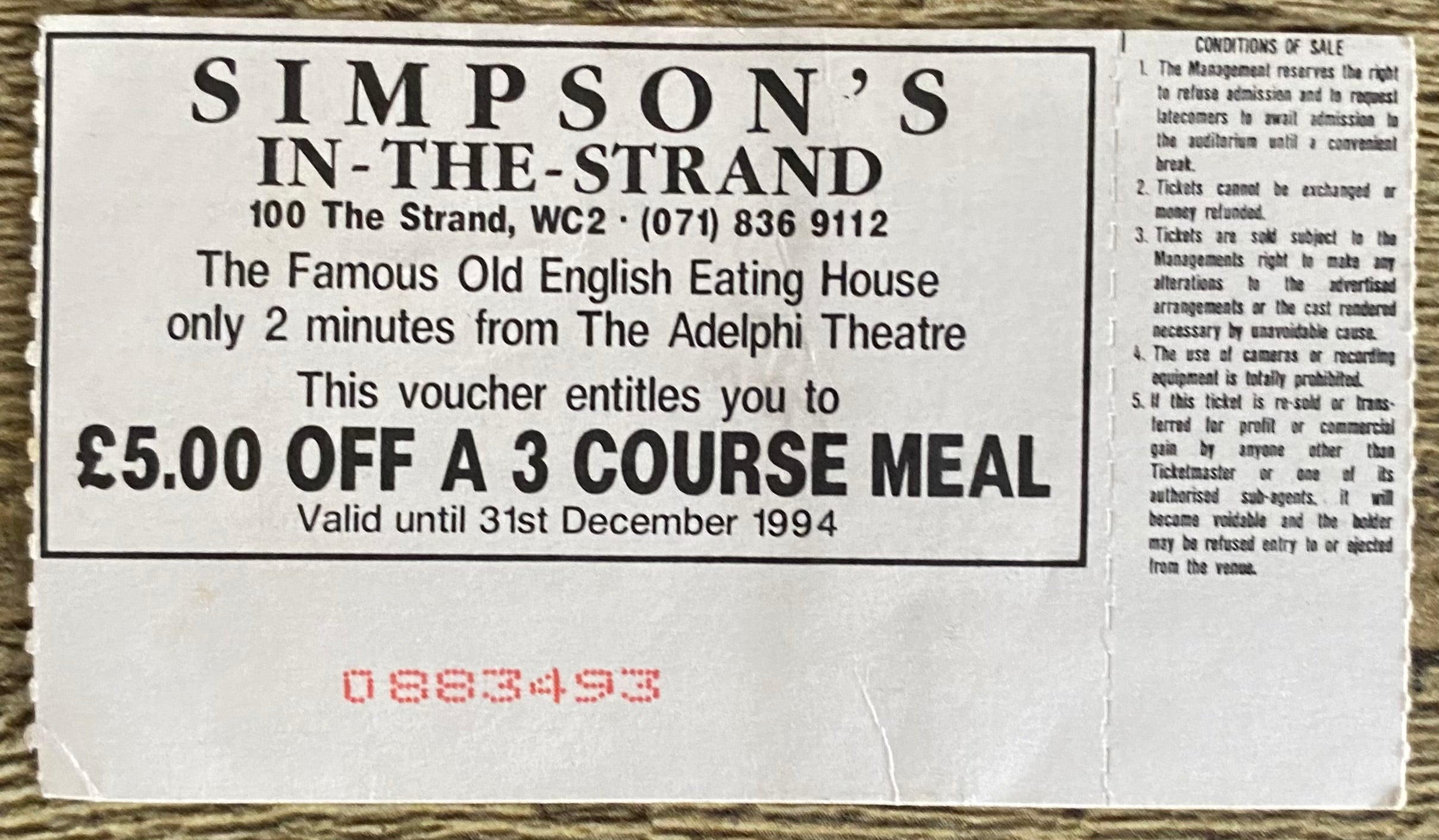 1993/94 ORIGINAL FA CUP 4TH ROUND REPLAY TICKET ARSENAL V BOLTON WANDERERS