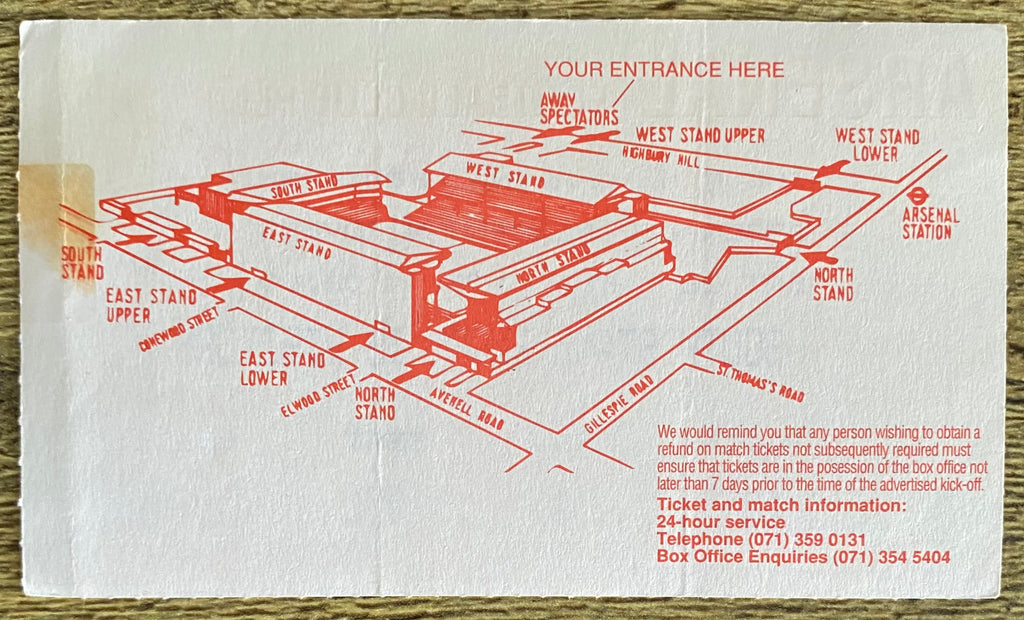 1993/94 ORIGINAL FA PREMIERSHIP TICKET ARSENAL V BLACKBURN ROVERS