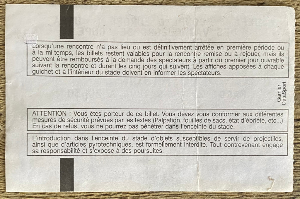 1993/94 ORIGINAL EUROPEAN CUP WINNERS CUP SEMI FINAL 1ST LEG TICKET PARIS ST GERMAIN V ARSENAL