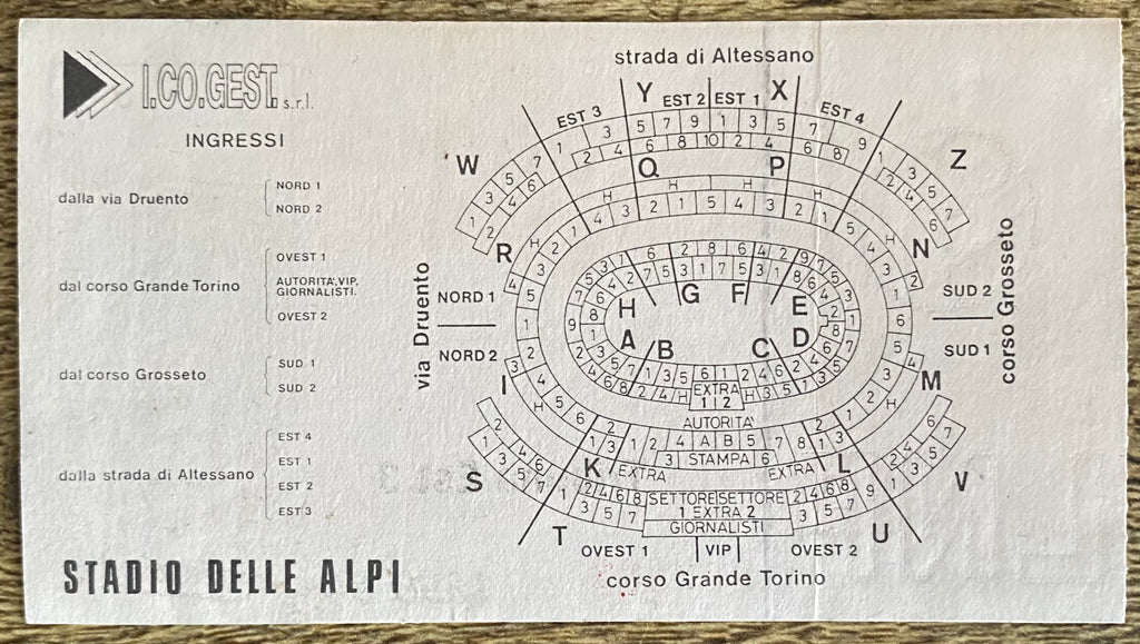 1993/94 ORIGINAL EUROPEAN CUP WINNERS CUP QUARTER FINAL 1ST LEG TICKET TORINO V ARSENAL