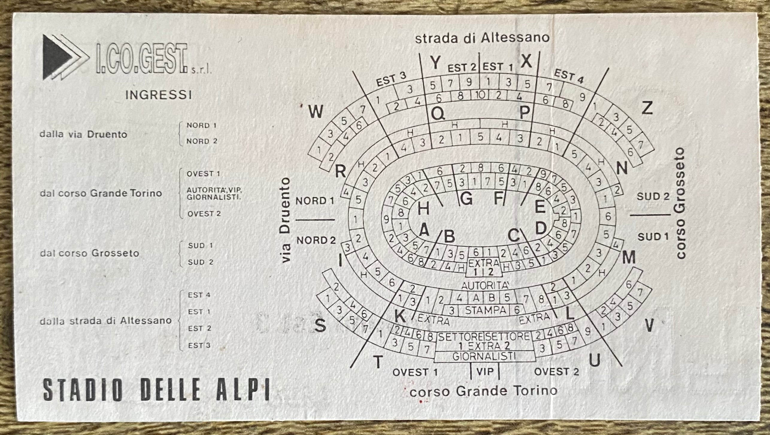 1993/94 ORIGINAL EUROPEAN CUP WINNERS CUP QUARTER FINAL 1ST LEG TICKET TORINO V ARSENAL