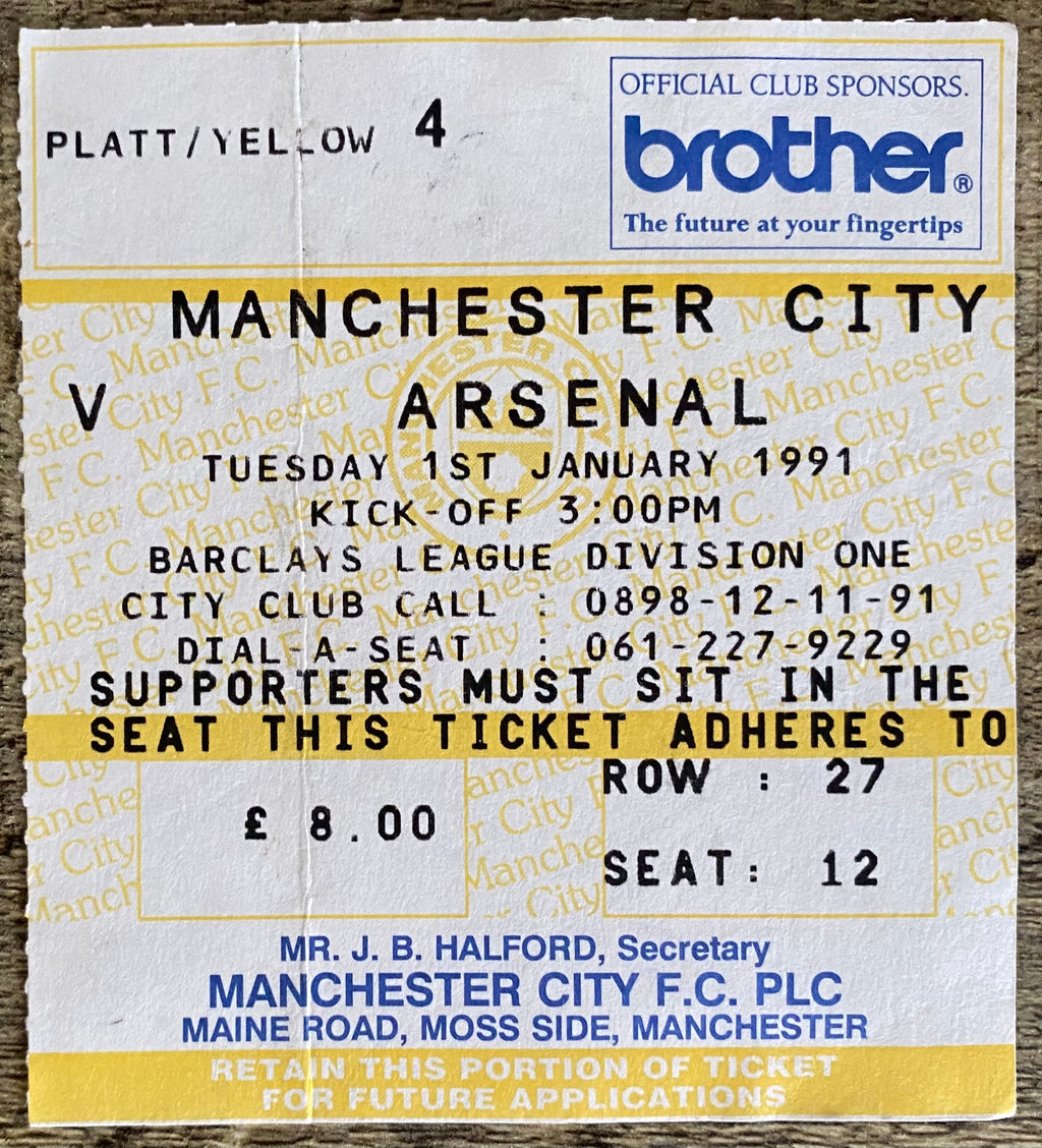 1990/91 ORIGINAL DIVISION ONE TICKET MANCHESTER CITY V ARSENAL