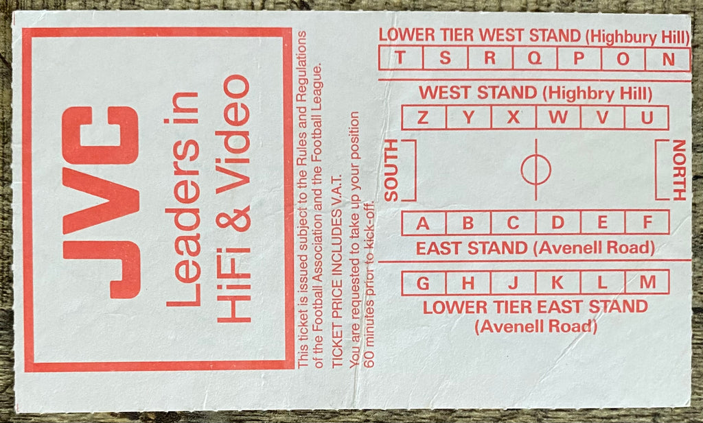 1990/91 ORIGINAL DIVISION ONE TICKET ARSENAL V TOTTENHAM HOTSPUR