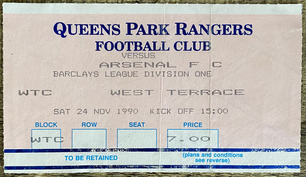 1990/91 ORIGINAL DIVISION ONE TICKET QUEENS PARK RANGERS V ARSENAL