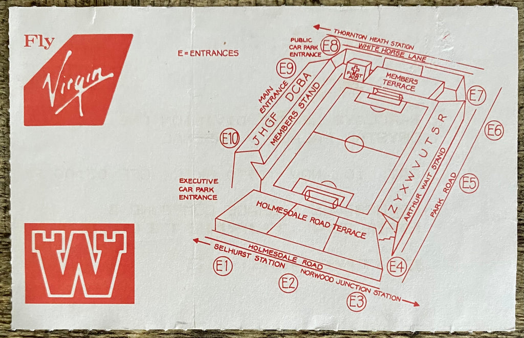 1990/91 ORIGINAL DIVISION ONE TICKET CRYSTAL PALACE V ARSENAL