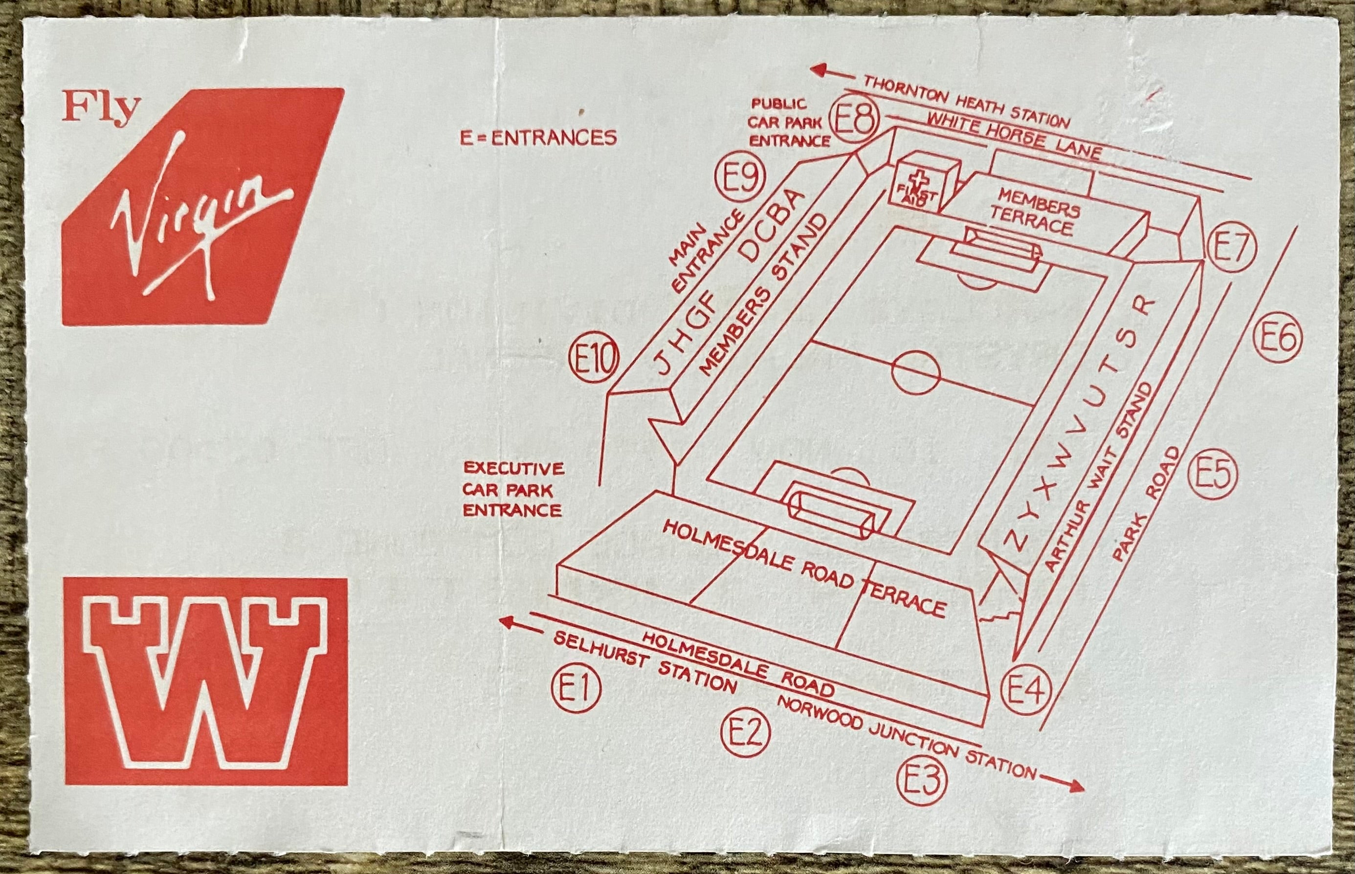 1990/91 ORIGINAL DIVISION ONE TICKET CRYSTAL PALACE V ARSENAL