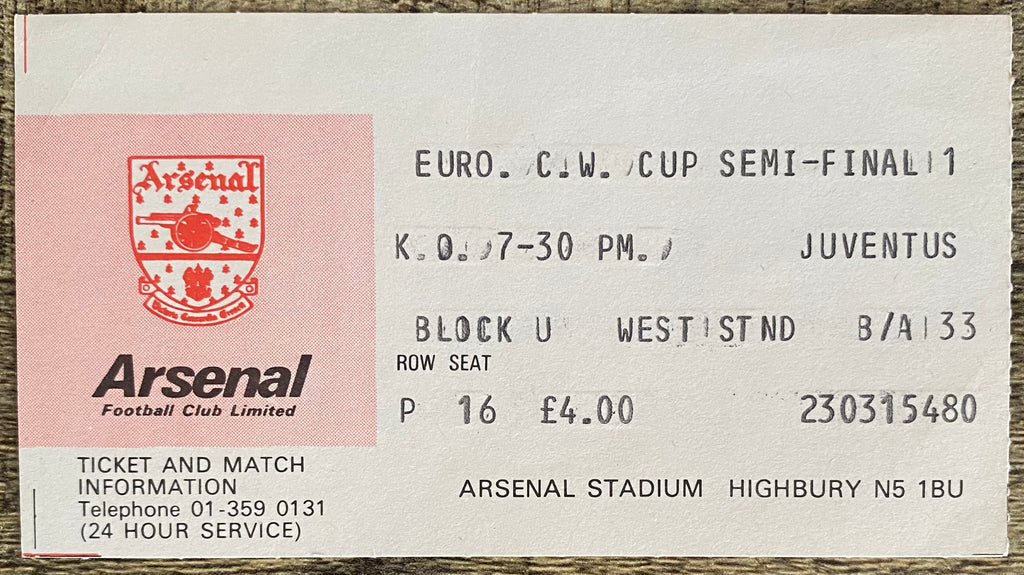 1979/80 ORIGINAL EUROPEAN CUP WINNERS CUP SEMI FINAL 1ST LEG TICKET ARSENAL V JUVENTUS