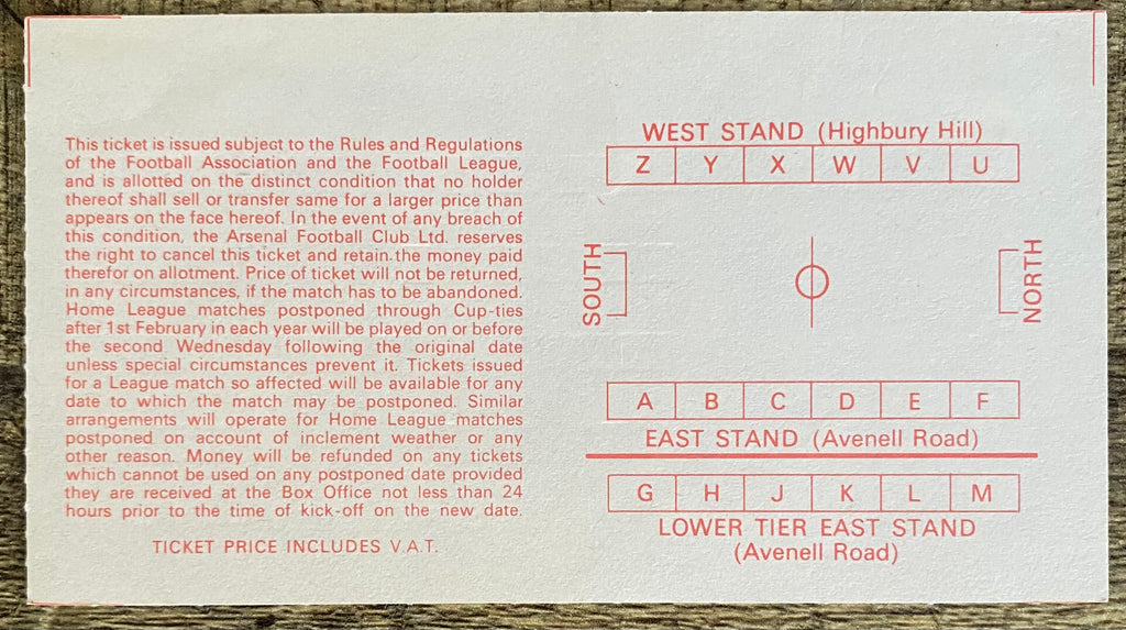 1979/80 ORIGINAL EUROPEAN CUP WINNERS CUP SEMI FINAL 1ST LEG TICKET ARSENAL V JUVENTUS