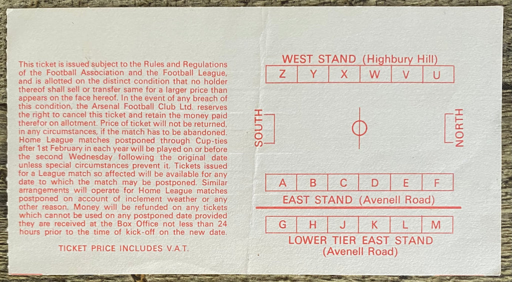 1979/80 ORIGINAL EUROPEAN CUP WINNERS CUP 3RD ROUND 1ST LEG TICKET ARSENAL V IFK GOTHENBURG